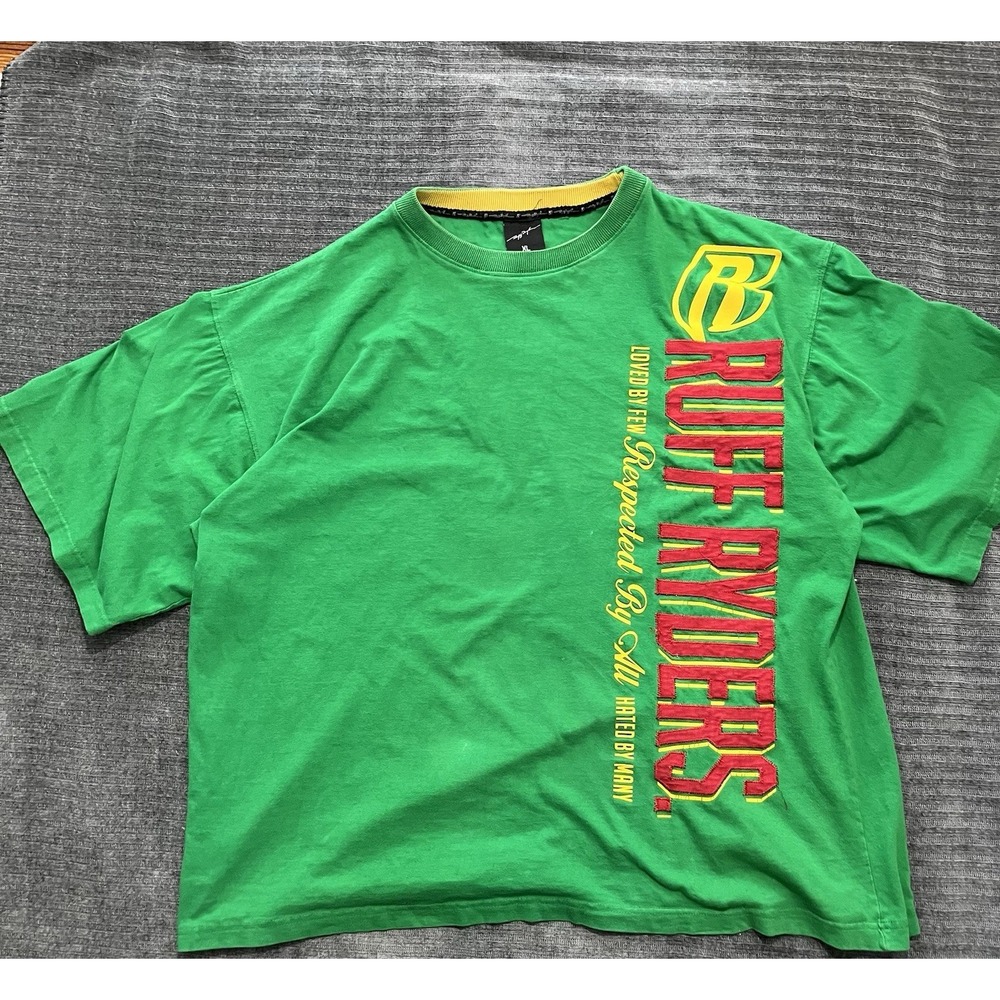 Vintage Y2K Ruff Ryders T Shirt Green DMX Baggy Rap Tee Size XXL Hip Hop Graphic